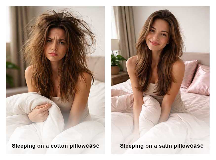 Satin Pillowcases are better than cotton for reducing hair breakage, frizz, and skin creases.