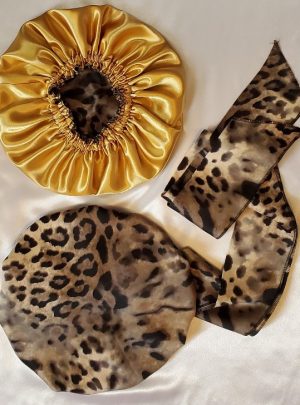 Leopard Satin-Lined Cap and Head Wrap by Satin Creations